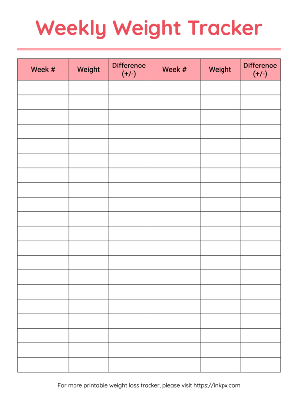 Free Printable Colorful Minimalist Weekly Weight Loss Tracker