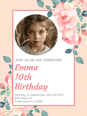 Printable Rose Border Birthday Invitation
