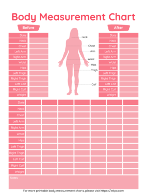 Free Printable Colorful Guided Tile Style Body Measurement Chart For Female