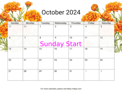 Printable Marigold October 2024 Calendar (Sunday First)