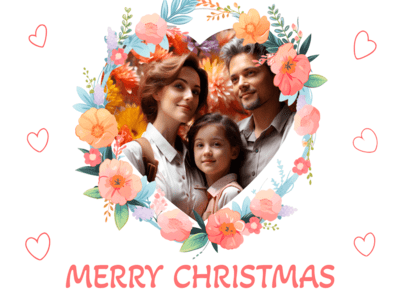 Free Printable Wreath & Heart with Photo Christmas Card