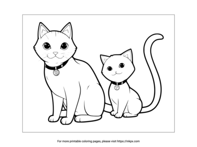 Printable Cat & Kitten Coloring Page