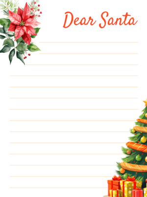 Free Pirntable Blank Christmas Themed Dear Santa Letter Template