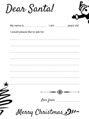 Free Printable Simple Black and White Dear Santa Letter Template