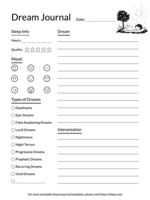 Printable Simple Line Style Dream Journal Template