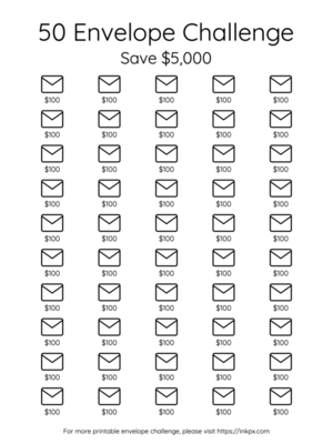Free Printable Simple Save $5,000 in 50 Days Envelope Challenge