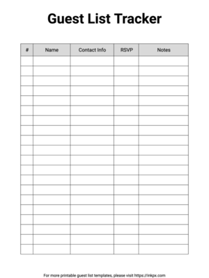 Free Printable Clean Guest List Tracker