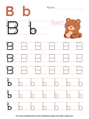 Free Printable Colorful Letter B Tracing Worksheet