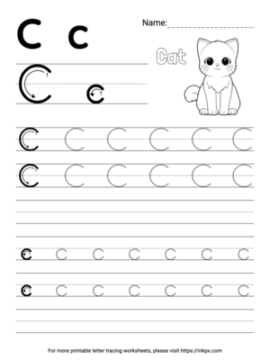 Free Printable Simple Letter C Tracing Worksheet with Blank Lines