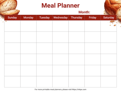 Free Printable Colorful Monthly Meal Planner Template (Sunday Start)