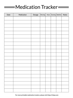 Printable Simple Table Style Medication Tracker