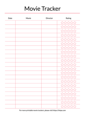 Printable Colored Table Style Movie Tracker