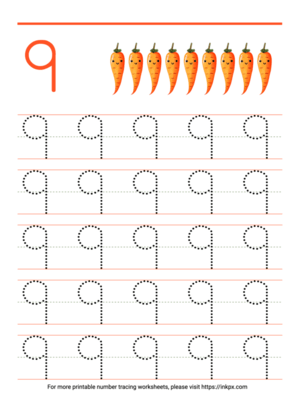 Free Printable Count & Trace Number 9 Tracing Worksheet