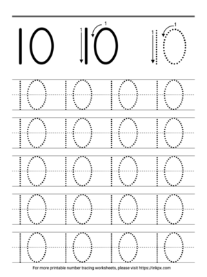 Free Printable Guided Number 10 Tracing Worksheet