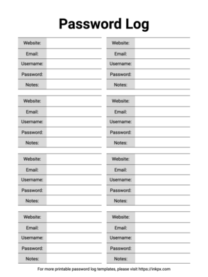 Free Printable Table Style Password Log Template