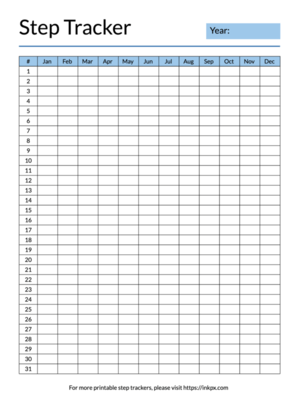 Printable Colored Table Style Yearly Step Tracker
