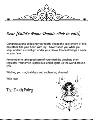 Free Printable Royal Black and White Tooth Fairy Letter Template