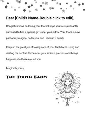 Free Printable Minimalist Black and White Tooth Fairy Letter Template