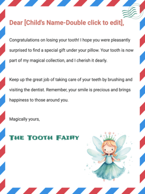 Free Printable AirMail Style Tooth Fairy Letter Template