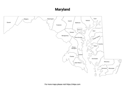 Printable Map of Maryland County with Labels