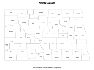 Printable Map of North Dakota County with Labels