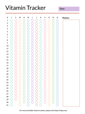 Printable Colorful Checkbox Style Vitamin Workout Tracker
