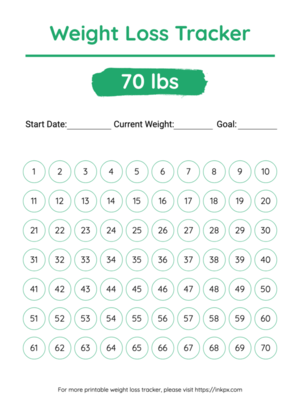 Free Printable Colorful 70 Lbs Visual Weight Loss Tracker