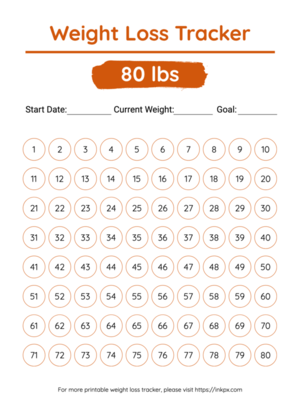 Free Printable Colorful 80 Lbs Visual Weight Loss Tracker