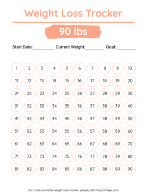 Free Printable Colorful 90 Lbs Visual Weight Loss Tracker