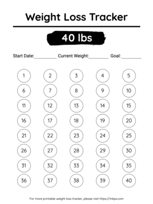 Free Printable Simple 40 Lbs Visual Weight Loss Tracker