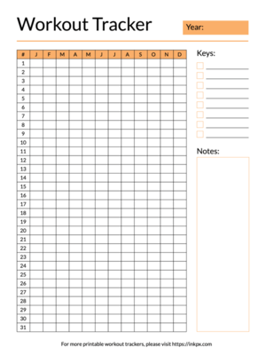 Printable Colorful Table Style Yearly Workout Tracker with Keys